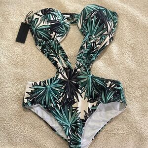 Kendall & Kylie Green Leaf Print One Piece